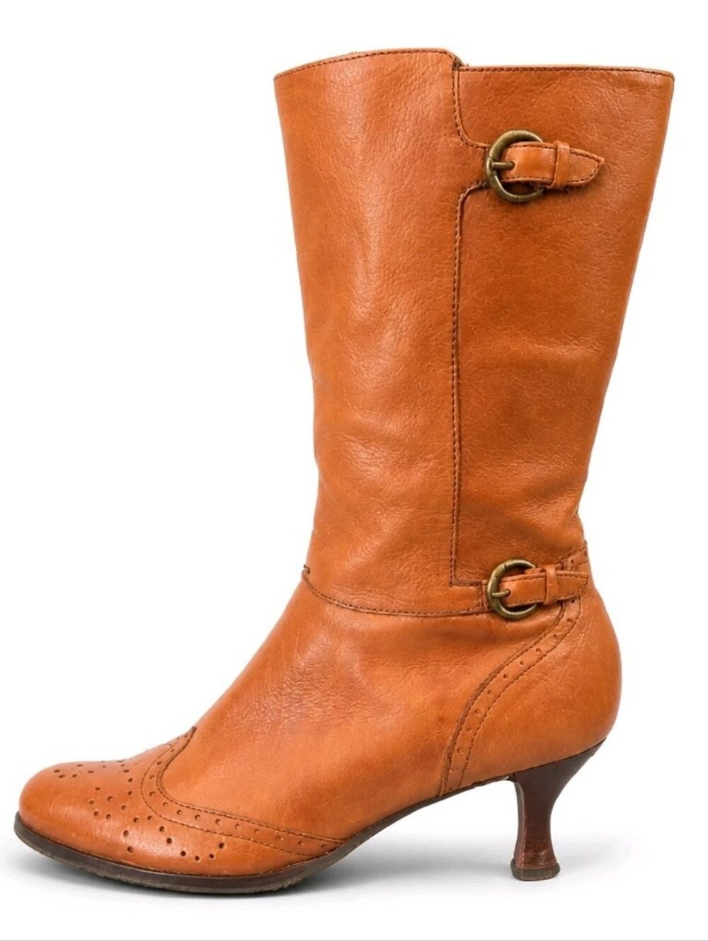 NICOLE Made In Brazil Leather Brogue Buckle Tan Victorian Inspired Boots